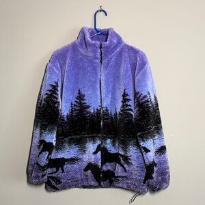 Vintage BLACK MOUNTAIN Outdoor Horses Fleece Zip Up Jacket in Purple Ombré